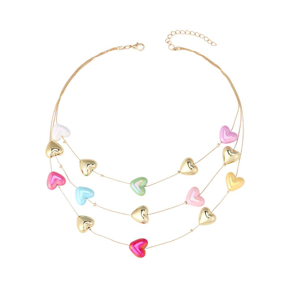 Colorful Heart Necklace Sweet and Lovely Beach Vacation Style Creative Layered Collarbone Chain
