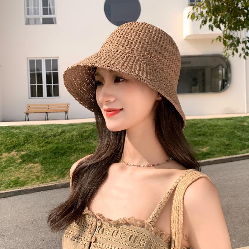Hat Women'S Summer Knitted Basin Hat Sunscreen Visor Hat Hollow Breathable Bucket Hat Showing Face Small Bucket Hat Tide