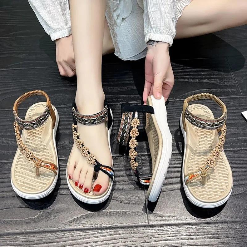 2025 Summer Open Toe Casual Beach Ladies Shoes Bohemian Buckle Belt Roman Sandals Flip-Flop