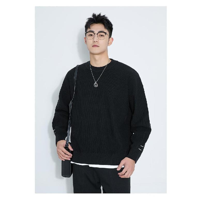 Hong Kong Style Long Sleeve Wool Sweater Men's and Women's Loose-Fitting Casual round-Neck Pullover Sweater Men's Cotton Knitwear