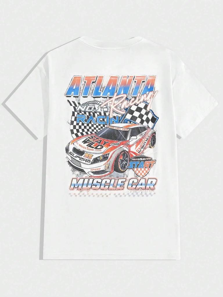 Atlanta Racing Muscle Car Street Grafik Herren T-Shirts Baumwolle Übergroß Kurzarm Lockeres T-Shirt Atmungsaktive Freizeit-Tops
