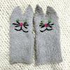 Soft Girls Winter Gloves Warm Mittens Half Finger Touchscreen Embroidery Cat Design Mittens for Women Winter Supplies