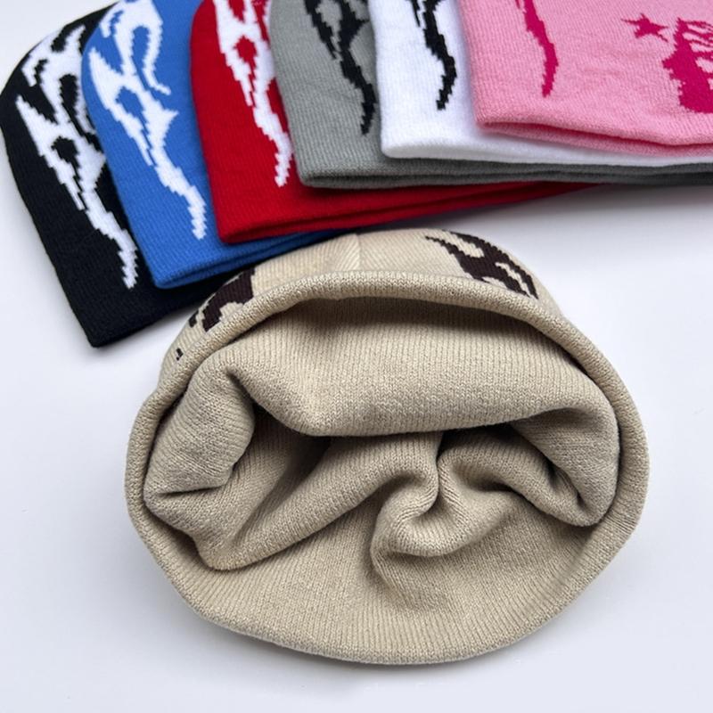 Knitted Beanies Hat for Women Men Popular Pattern Skull Hat Handmade Crochet Hat 2000s Hiphop Hat Casual Street Headwear