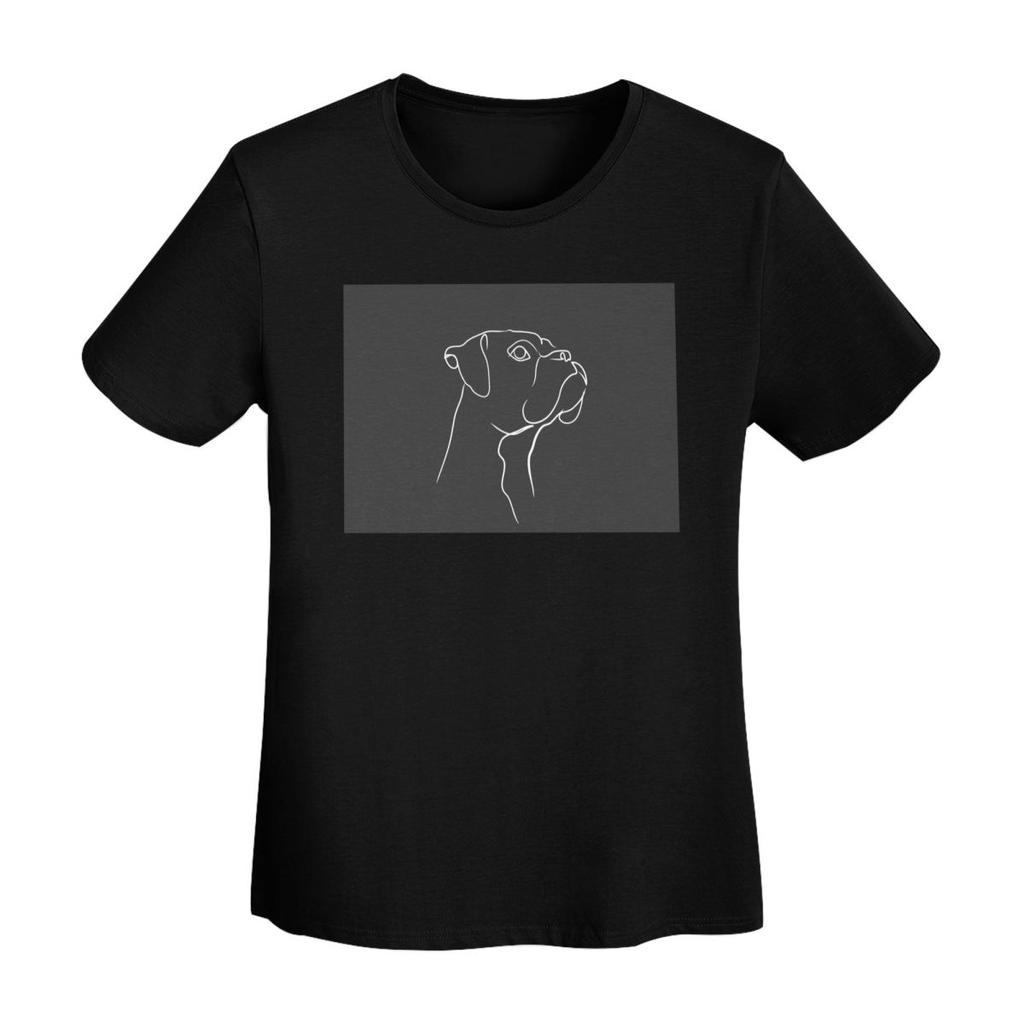 Boxer Dog Line Art TShirt Women Short Sleeve T Shirts ONeck Clothing Cotton Summer Tees Streetwear