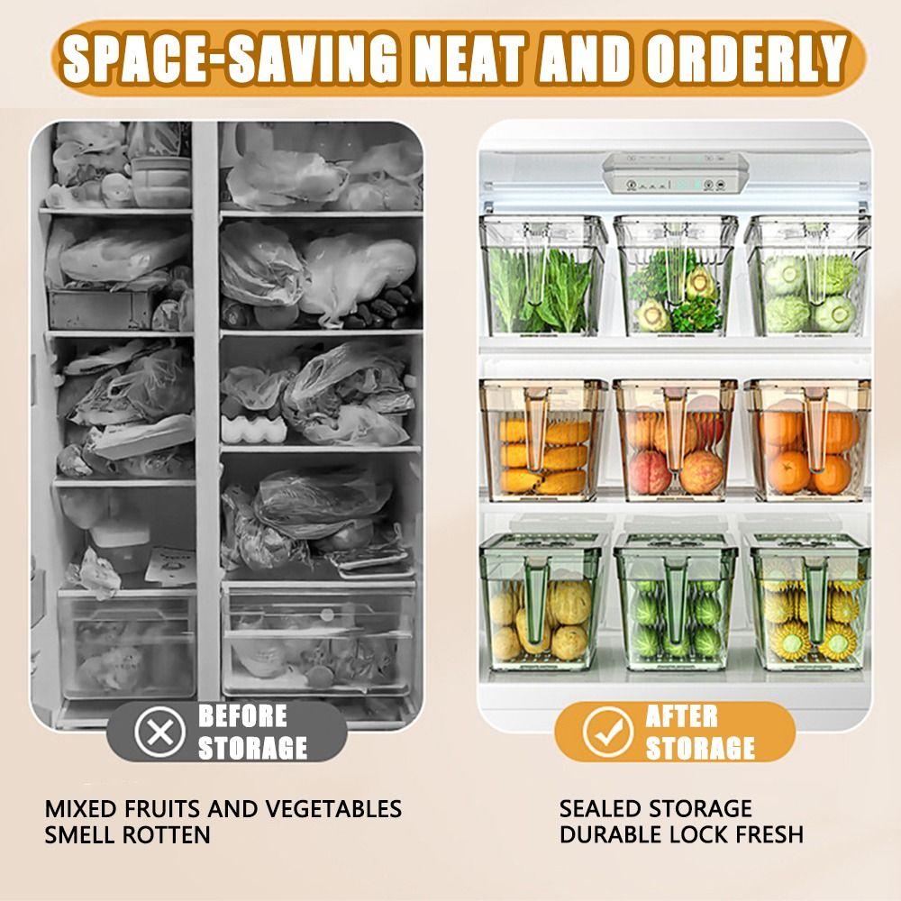 Save Space Timed Refrigerator Organizer Sealed Drain Basket with Handle  Large Capacity