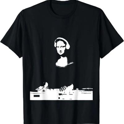 Lustiges Techno Rave Musik Geschenk Mona Lisa DJ Kunst T-Shirt Anime Grafik T-Shirts Für Männer Kleidung Frauen Kurzarm T-Shirts Y2K Tops