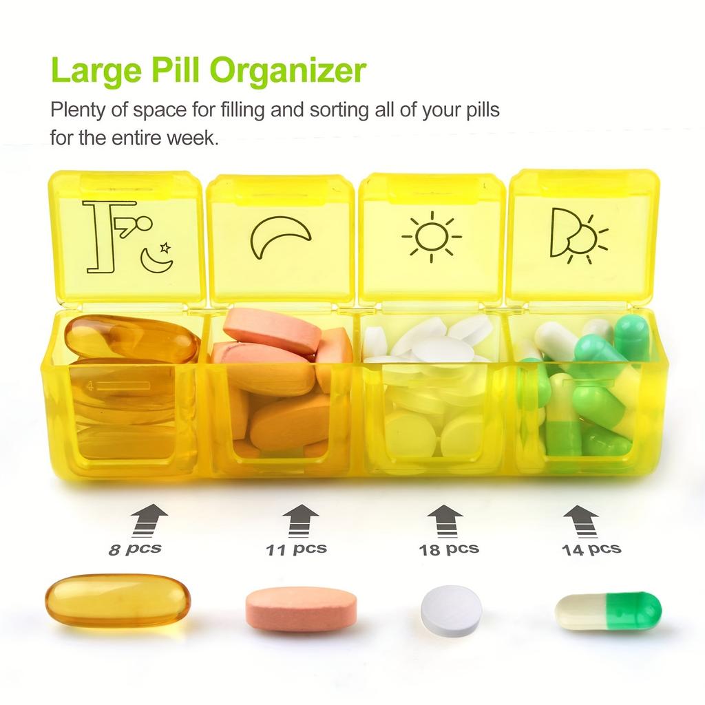 Weekly Pill Organizer 4 Times a Day, Large 7 Day Pill Box Portable for Travel with Removable Individual Containers