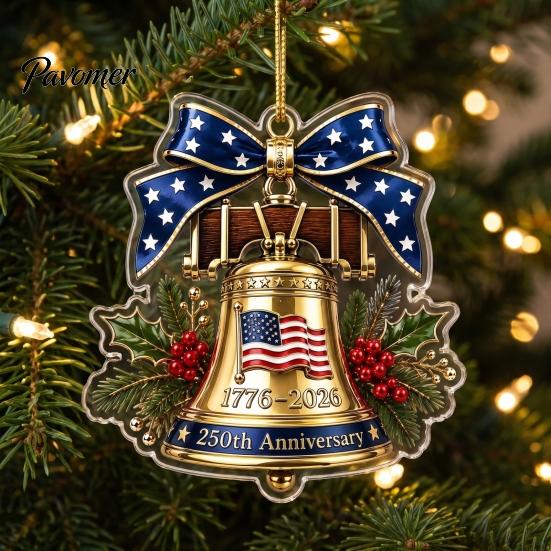 250th Anniversary Christmas Ornament Ornament, USA Santa Train 2D Flat Acrylic Decoration Patriotic Themed Party Supplies for Tree Holiday Decor, 1776