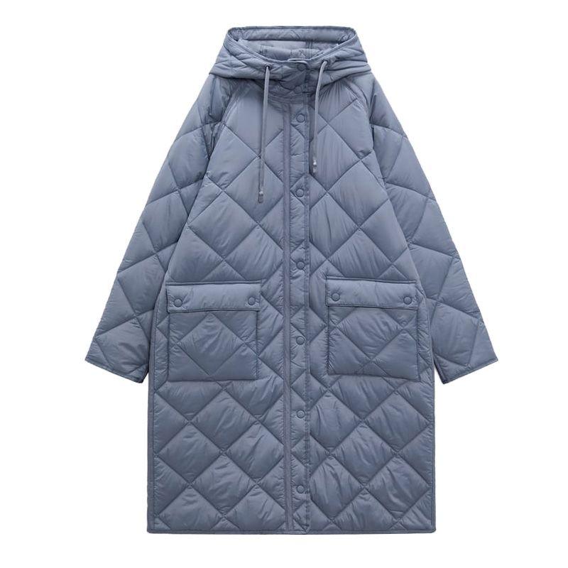 Autumn and Winter New Fashion Casual European and American Hood Loose Mid-Length Rhombus Cotton-padded Jacket Coat Outerwear 2969249