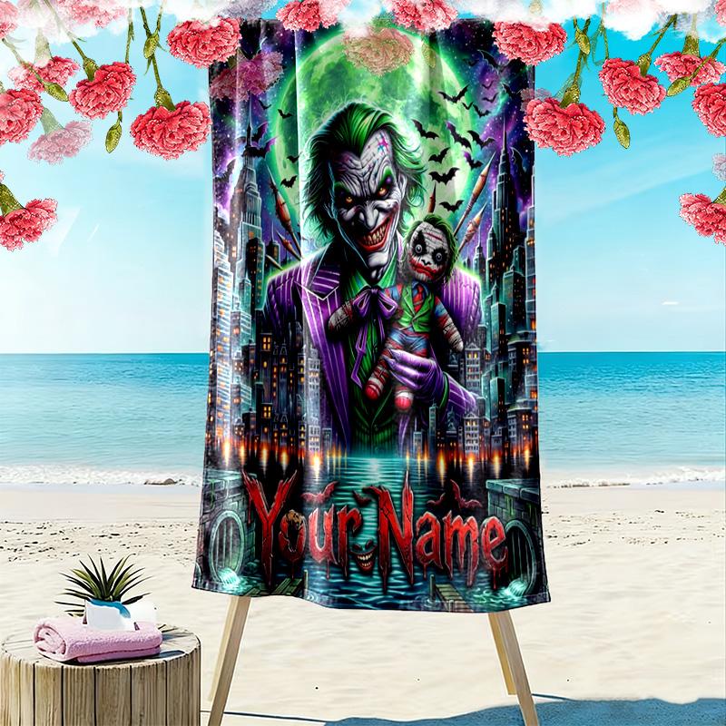 Name Custom Clown Joker Print Beach Towel, Large Soft Quick Dry Towel for Beach Camping Swimming