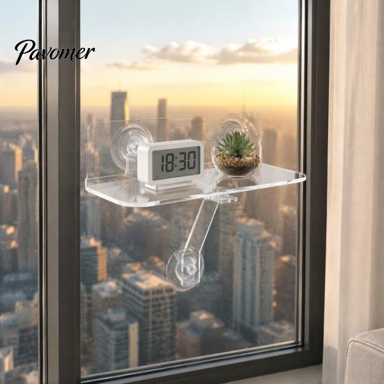 Kitchen Window Herb Stand Sill Plant Shelf with Strong Suction Cups, Clear Acrylic Wall Small Item Display Rack Mounted Floating Ledge, for