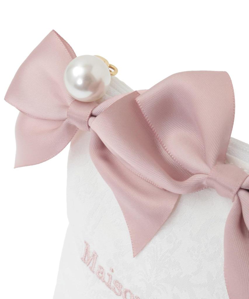 Maison De Fleur Jacquard Ribbon Pouch, Ivory, Size F, PouchDrawstring Bag, 08000628600