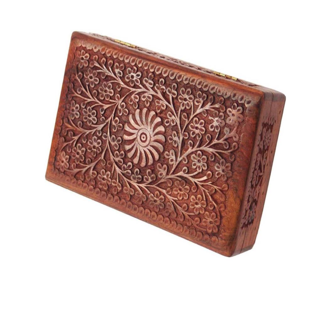 

Деревянная шкатулка для украшений ручной работы с резным узором (25,4x15,24x6,35 см) как