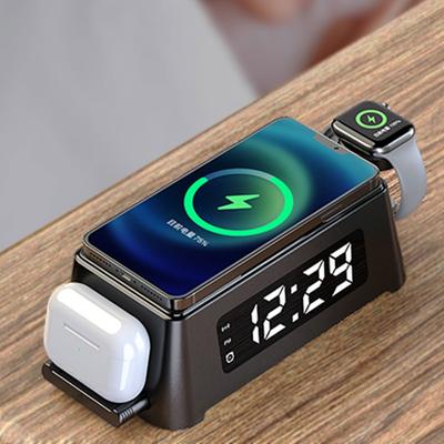 Dock Digital Alarm Clock 3 In 1 Wireless Charger for Apple Watch/iPhone17 16 15 14 13 12 AirPods 3 Pro Samsung 15W Fast Wireless Charger