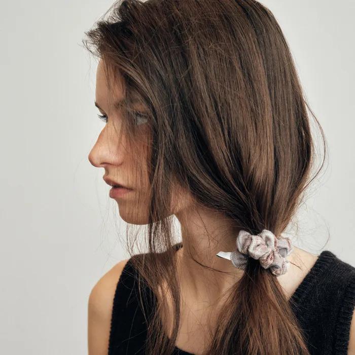 Vintage Check Mini Doughnut Scrunchie_CTA933(Beige)