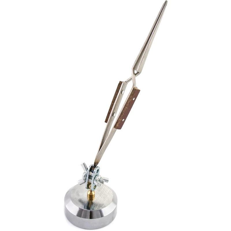 

Professional Jewelers Soldering Tweezers Cross Locking 360° Rotation Stainless Steel Welding Tweezers with Weighted Base Holder