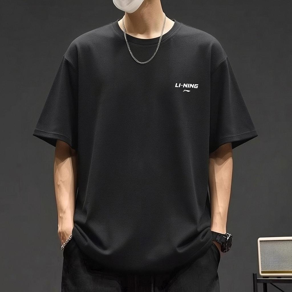 Li-Ning Versatile Loose Fit Cotton Comfortable Sports Short Sleeve T-Shirt Men Tops Black AHSW879-1