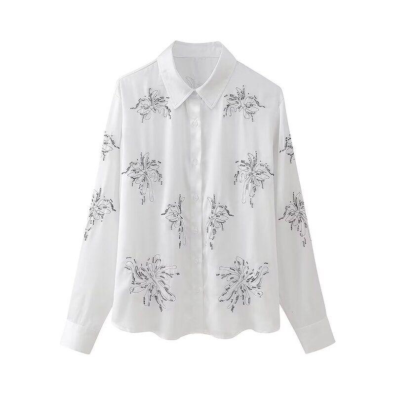 Fashion Style 2024 Spring New Women's Loose Temperament Beaded Embroider Shirt High Waist Pants 4786044 712
