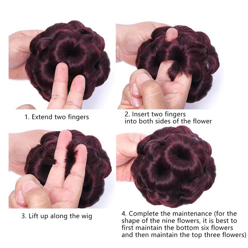 Synthetischer Haarknoten Neun Blumen Knospe Perücke Tasche Haarspangen für Frauen Pferdeschwanz Kralle Clip Lebensechtes Haarteil Styling Werkzeuge