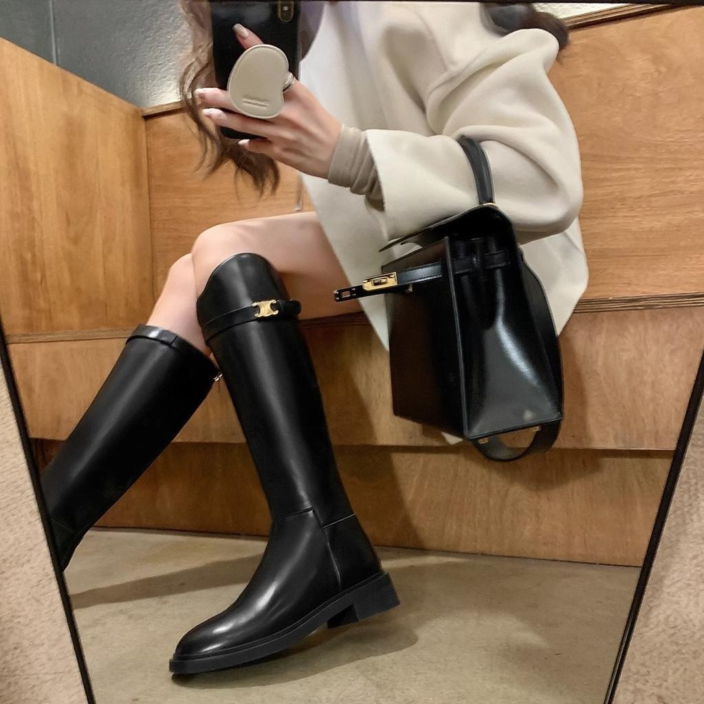 [Shei Su Yinyin] Kostra úroveň~ 2025 podzim a zima šikmá přezka Arc de Triomphe s vysokými jezdeckými botami na silném podpatku