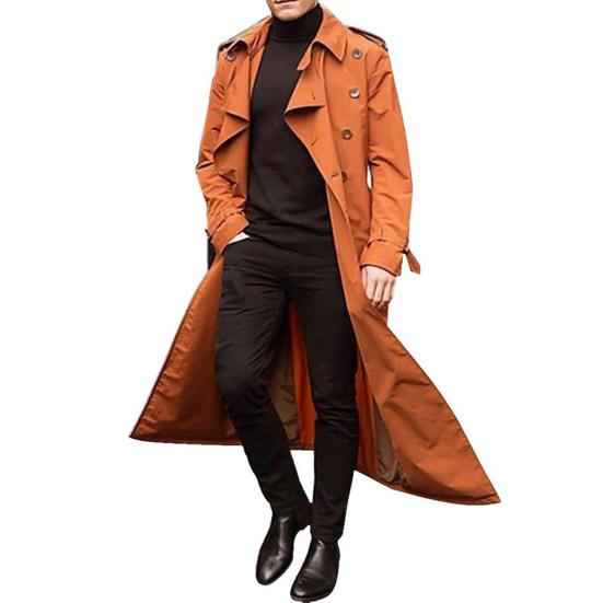 Autumn Winter Long Trench Coat Double-breasted Solid Color Slim Windproof Windbreaker Streetwear