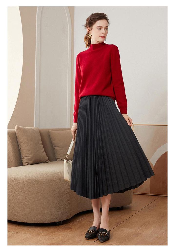 Women's Cashmere Half-High Collar Knit Sweater - Loose, Slimming Base Layer Top