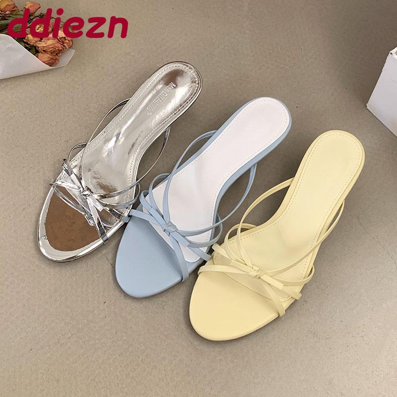 Fashion New 2025 Fashion Butterfly-Knot Ladies Low Heel Slippers Shoes Round Toe Women Heeled Slippers Shoes Female Slides Sandals Pumps
