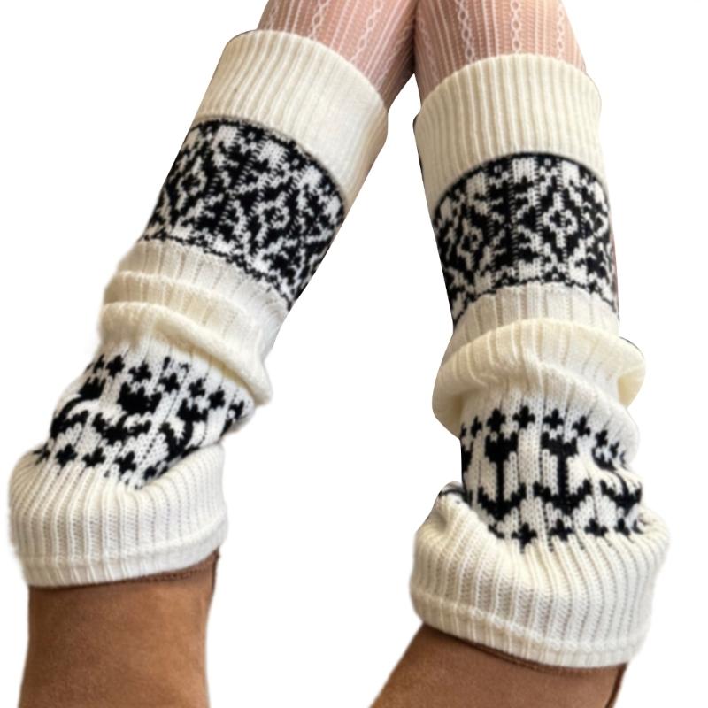 Sweet Christmas Leg Warmers Knitted Leg Sleeves Harajuku Long Leg Socks Winter Warm Boot Cuffs Toppers for Womens Girls