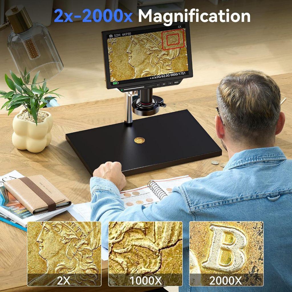 4K 10.1" HDMI 2000X Digital Microscope Spin Arm Soldering Coin Microscope HD Electronic Microscopes Camera Magnifier