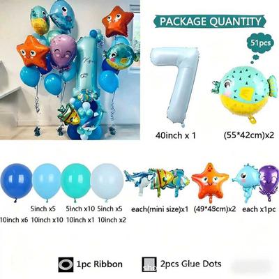 Ocean-themed Digital Aluminum Film Balloon Set for Children's First Birthday Party Decoration