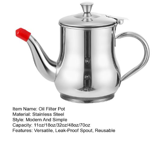 Stainless Steel Oil Filter Jug with Non-Drip Spout Heat-Resistant Kitchen Oil Container with Fine Mesh Rust-Proof Leak-Proof Essential Cooking Tool