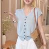 2026 Summer Women's Simple Solid Color Knit Top - Short-Sleeved, Single-Breasted, Round Neck, Age-Reducing Design
