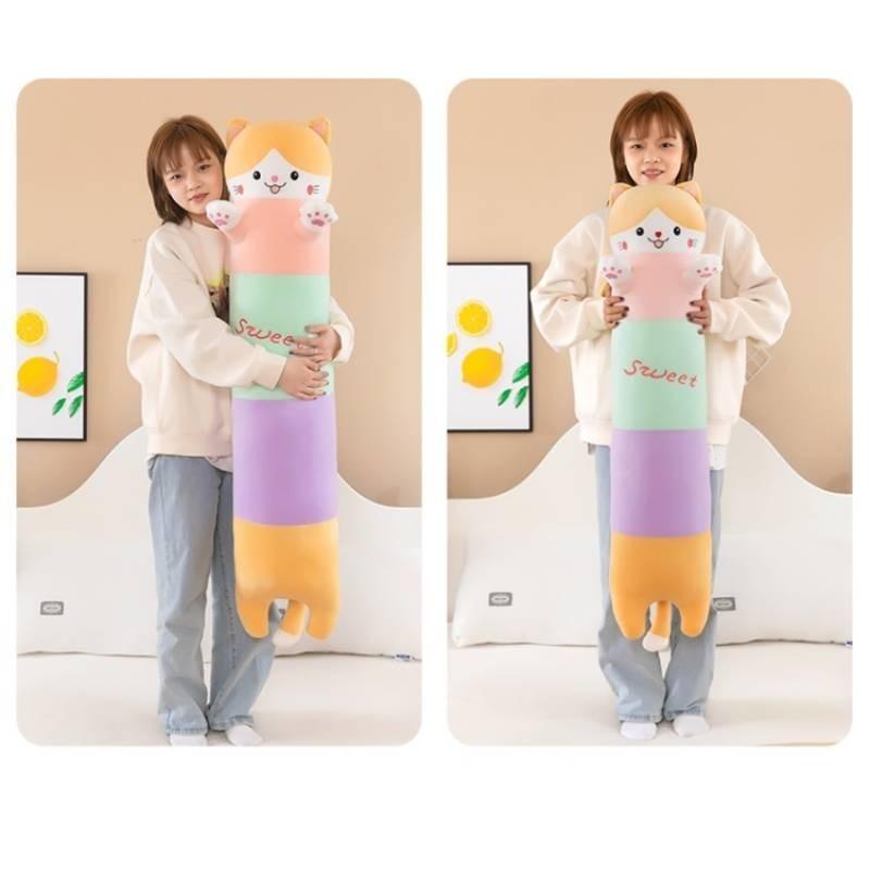 Long Cat Plush Pillow Snuggly Hugging Toy For Girls Perfect Bedtime Companion**