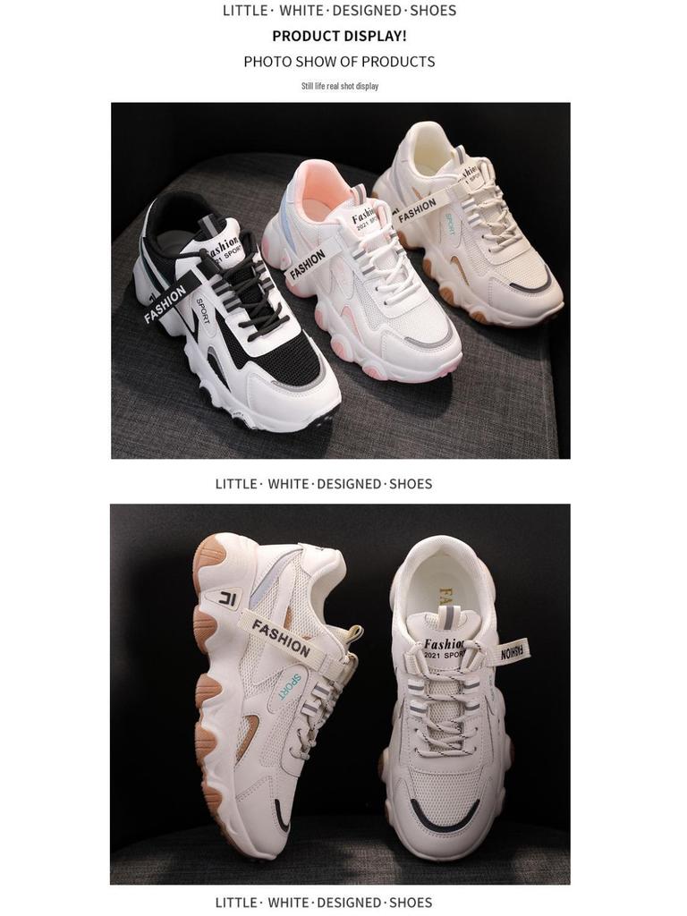 Women's Trendy Dad Sneakers - Spring 2025, Thick-Soled, White, Height-Enhancing, Breathable Casual Sports Shoes