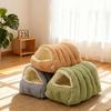 Warm Winter Cat Bed Checkered Pattern Cat House Cozy Semi-sealed Pet Bed for Dog Puppy