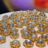 5Pcs, Natural Stone Beads Accented with Golden Trim, Boho Handcrafted Round Redstone Aquamarine Gemstone Beads for Jewelry Making DIY Crafts 12×12mm