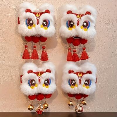 2 Stück Chinesische Stil Löwentanz Haarspangen, Plüschtier Quastendesign, Neujahrszubehör und Geschenksets, Löwentanz, Haarspangen