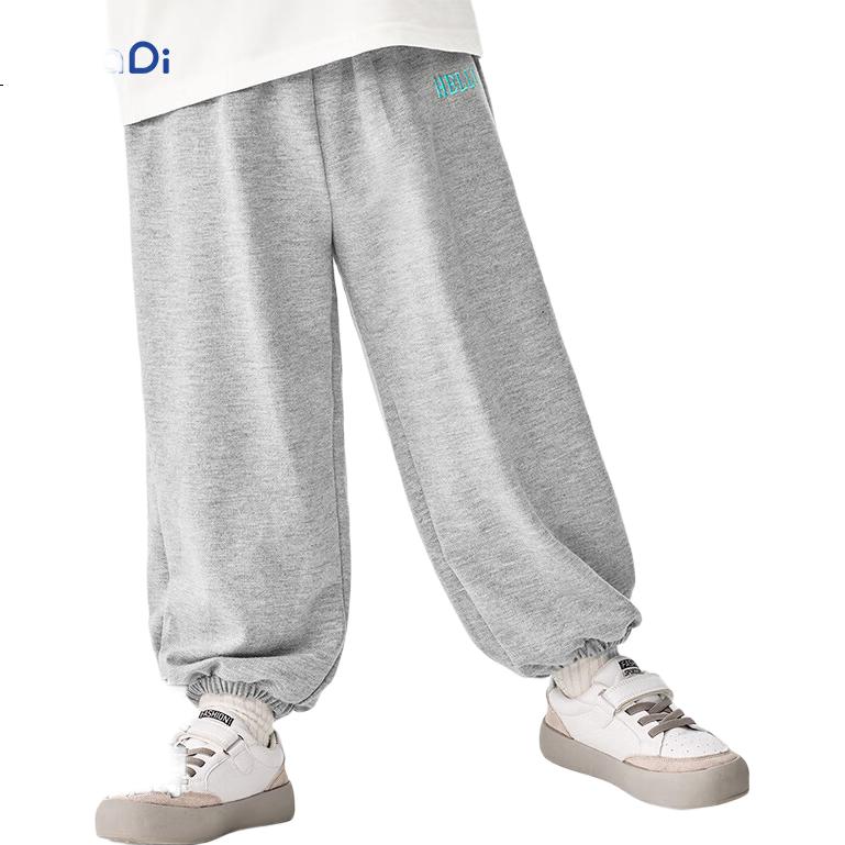 Badibadi Spring And Autumn Infant And Toddler Sweatpants, Boys And Girls Baby Casual Comfortable Breathable Long Pants, Gray Hello, Size 110