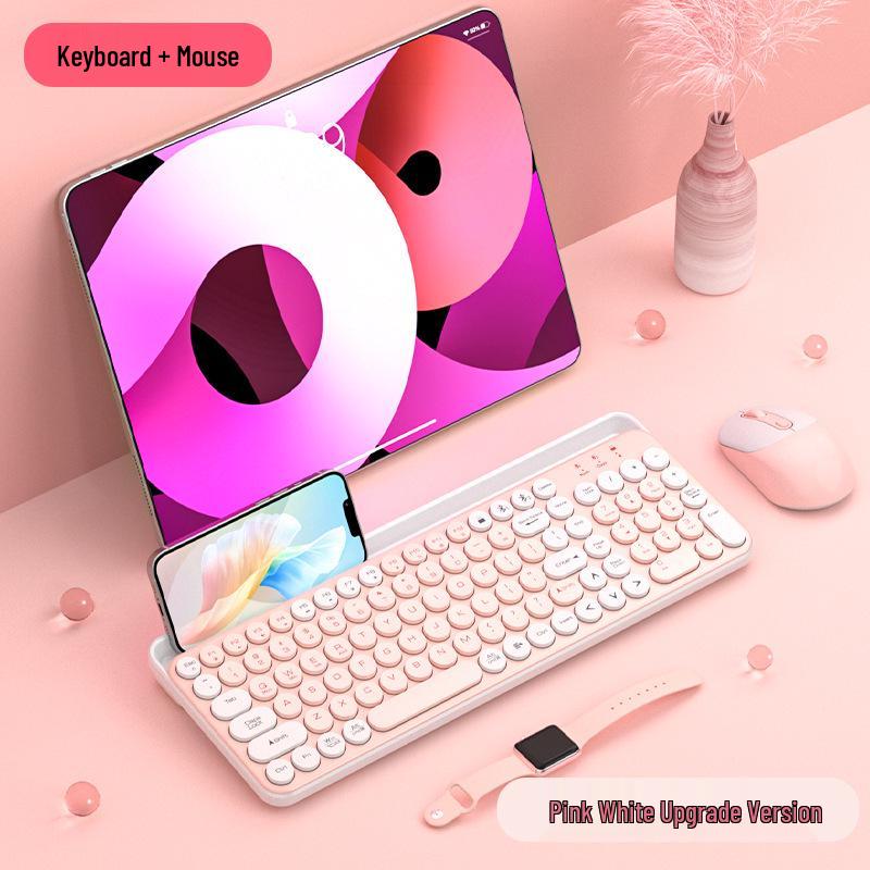 Retro Round Keycap Dual-Mode Wireless Bluetooth Keyboard & Mouse Set for Laptop, Desktop, Mobile, and Tablet