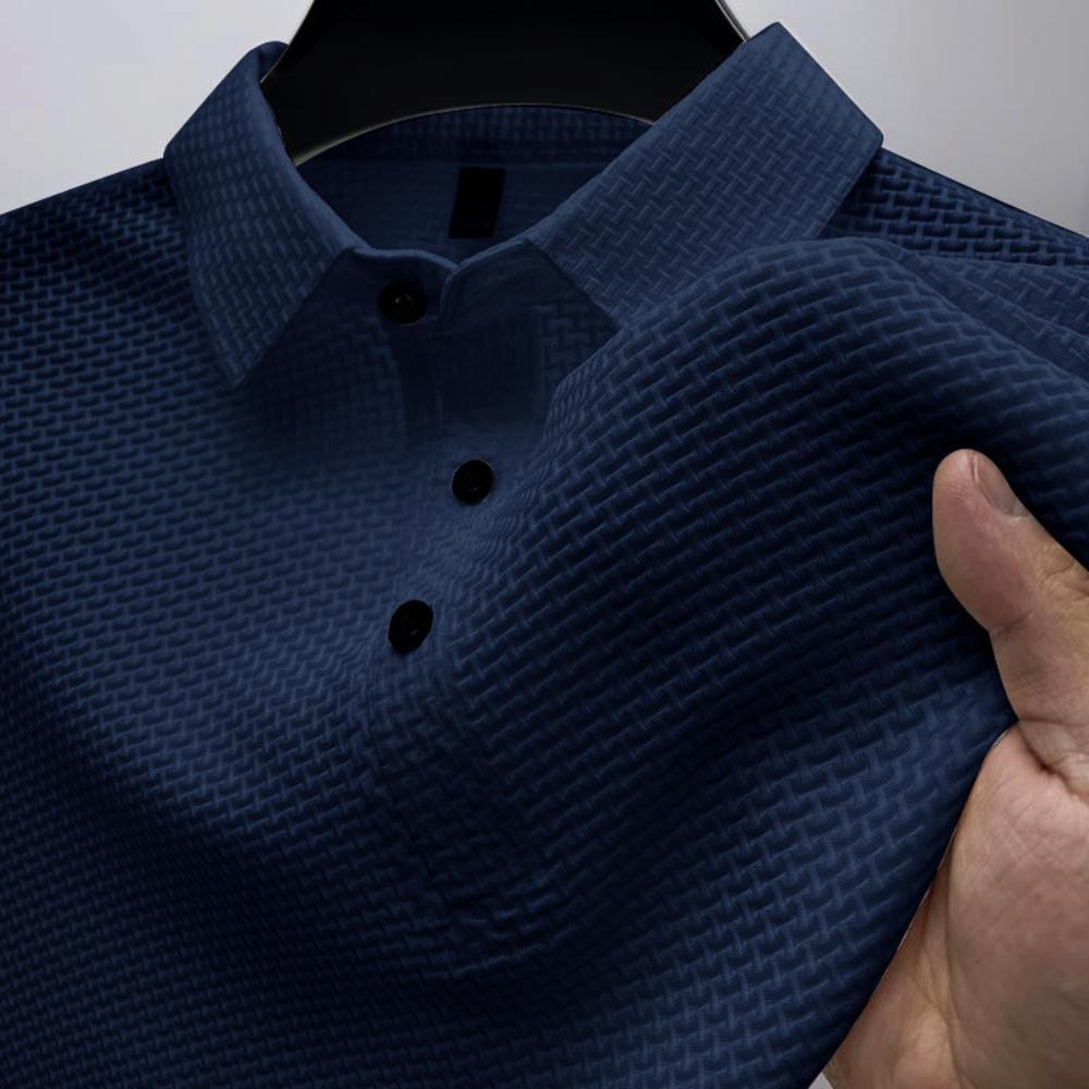Netz-Eis-Seide Kurzarm-T-Shirt Herren Hemdkragen Sommer Einfarbig Neue Herren Polo Kurzarm-Oberteile M dunkelblaue