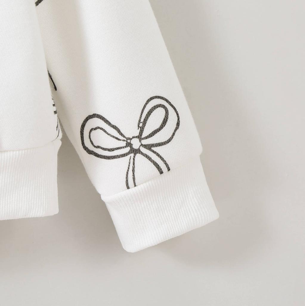 2-7 Years Kids Girl Round Neck Sweatshirt Cute Bowknot Print Long Sleeve Top Shirts