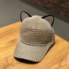 Niedliche Baseballkappe mit Katzenohren für Damen - Verstellbarer Schnappverschluss, atmungsaktive Mesh-Truckerkappe, leichter Sommer-Sonnenhut mit entzückenden Katzenohren