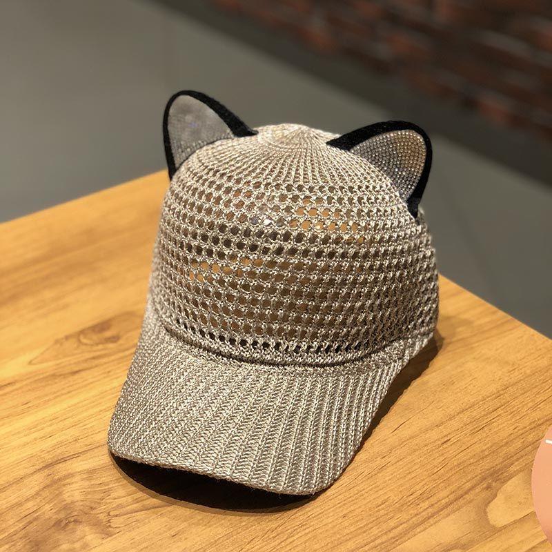Niedliche Baseballkappe mit Katzenohren für Damen - Verstellbarer Schnappverschluss, atmungsaktive Mesh-Truckerkappe, leichter Sommer-Sonnenhut mit entzückenden Katzenohren