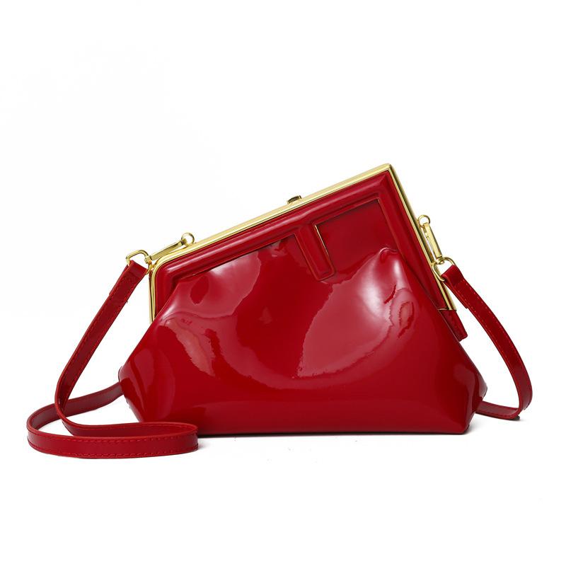 Metal clip bag women's autumn new European and American retro fashion glossy shoulder crossbody triangle bag