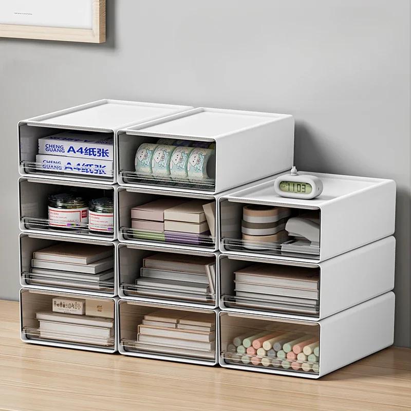 Office Desktop Storage Box Organizer Drawer-style Workstation A4 File Storage Cabinet Transparent Storage Boxes Stackable Rack