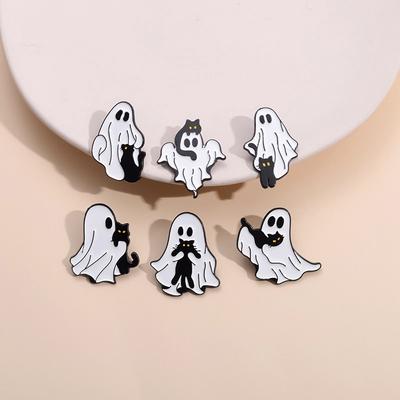 6PCS Halloween Cartoon Brooch Enamel Pins Ghost Black Cat Cute Metal Badge For Backpack Clothing Accessories Collar Pin Brooches