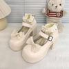 Fashion Women Cute Bowknot Mary Janes Shoes Spring Autumn Platform Fashion Round Toe Thick High Heel Belt Buckle Ladies Lolita Loafers