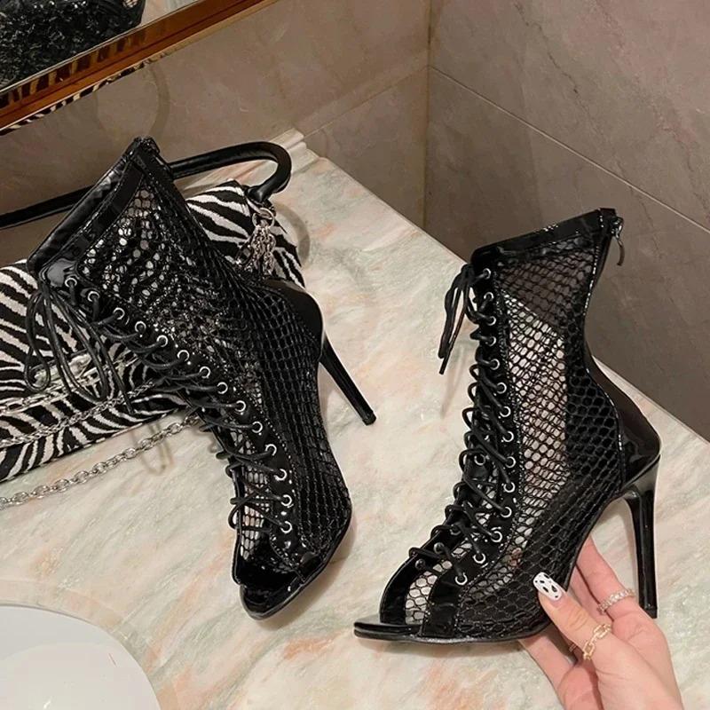 PesstweiAir Mesh High Heel Fashion Design Women Boots Sandals Stripper Pole Stiletto Shoes Size 35-40 35 чёрный