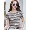 Damska letnia casualowa luźna koszula gładka w paski z krótkim rękawem, pulower z okrągłym dekoltem, wszechstronne topy w stylu Y2K