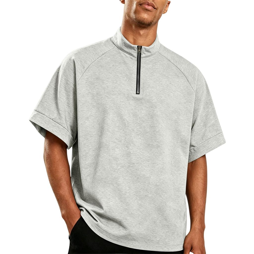 Men's Lightweight Golf Polo Shirt Short Sleeve Windproof Water-Resistant Training Top with Half-Zip Collar for Outdoor Sports